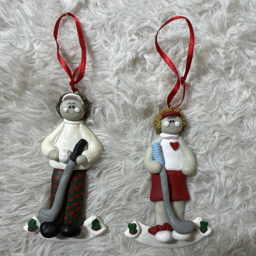 Clay Creations by Jacki Edward's Male & Female Golfer Ornament Christmas